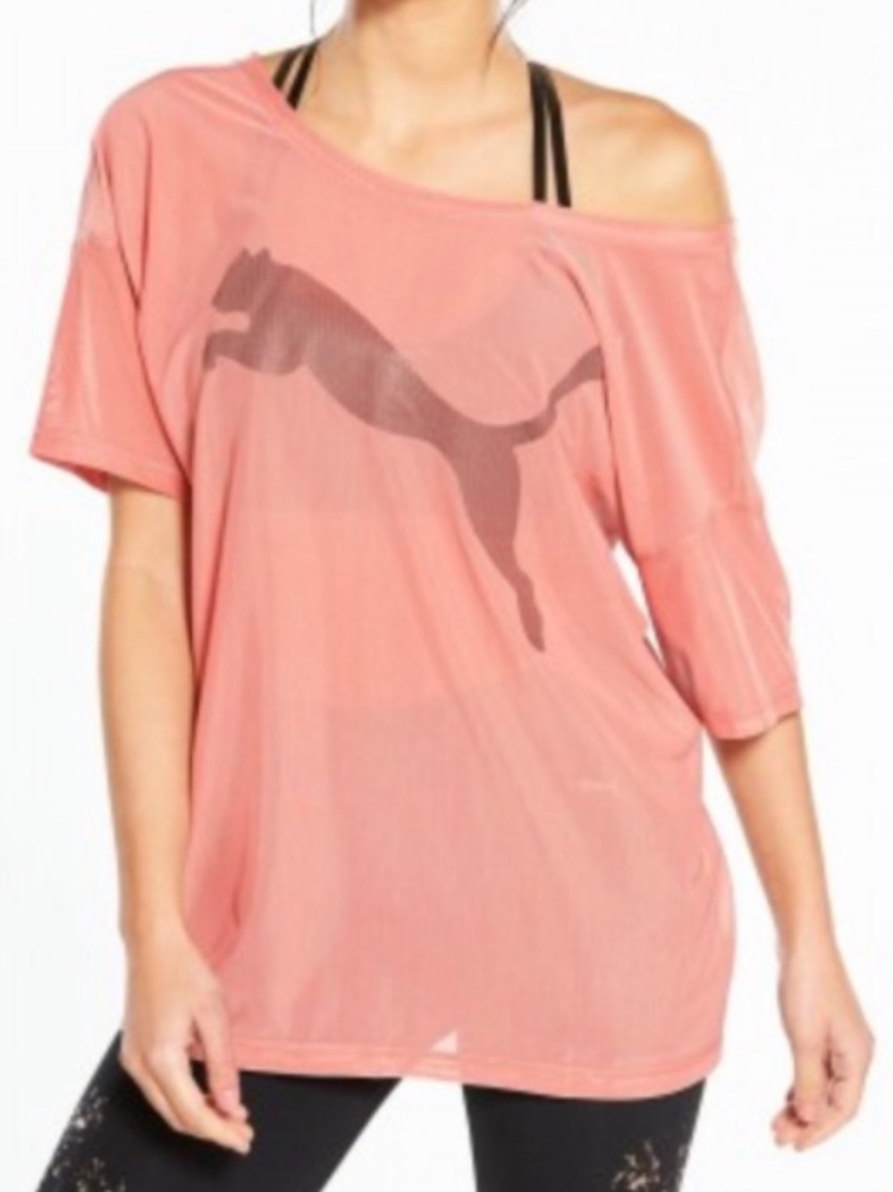 Puma Coral Off-Shoulder mesh top
